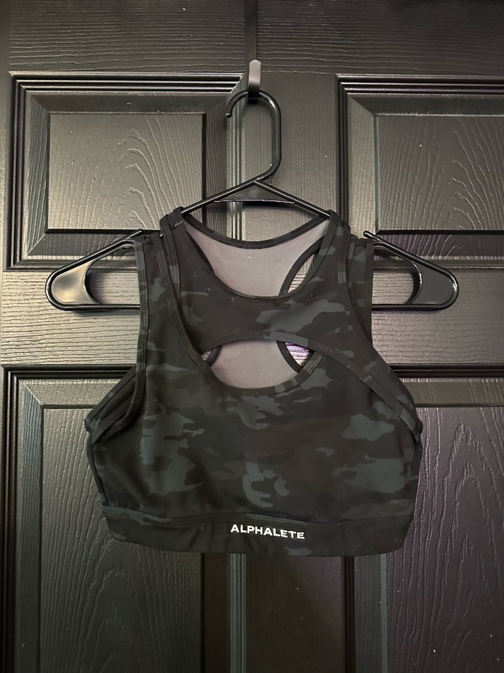 Alphalete Camo Sports Bra Size S Black Gray Strappy Back Gym Activewear